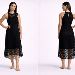 Midnight Lace High-Neck Midi Dress